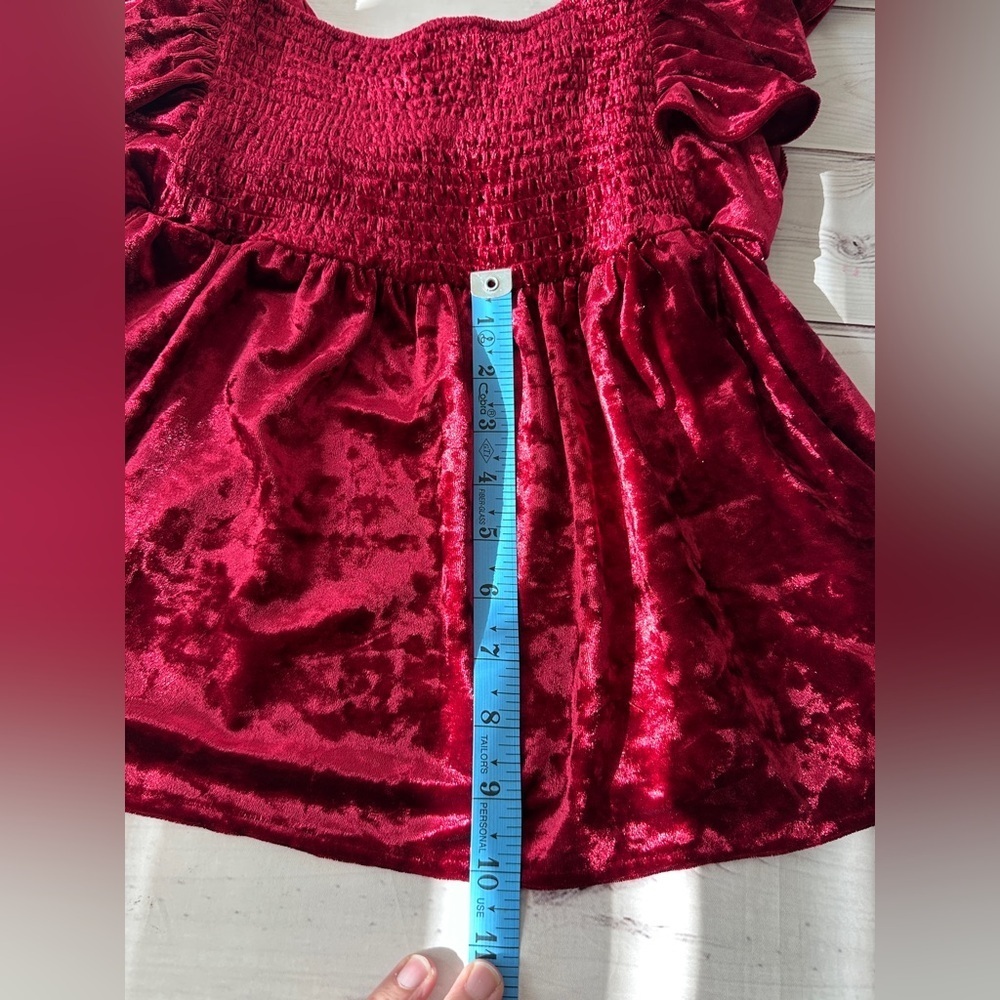 BiBi Red Crushed Velvet Ruffle Sleeve Top – Size Small ❤️✨ Date Night Party - Picture 6 of 7